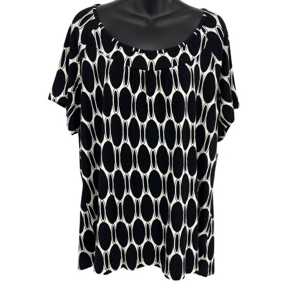 JM Collection Tops - Jm Collection Women Black White Geometric Top Blouse Plus 1X Stretch Scoop New